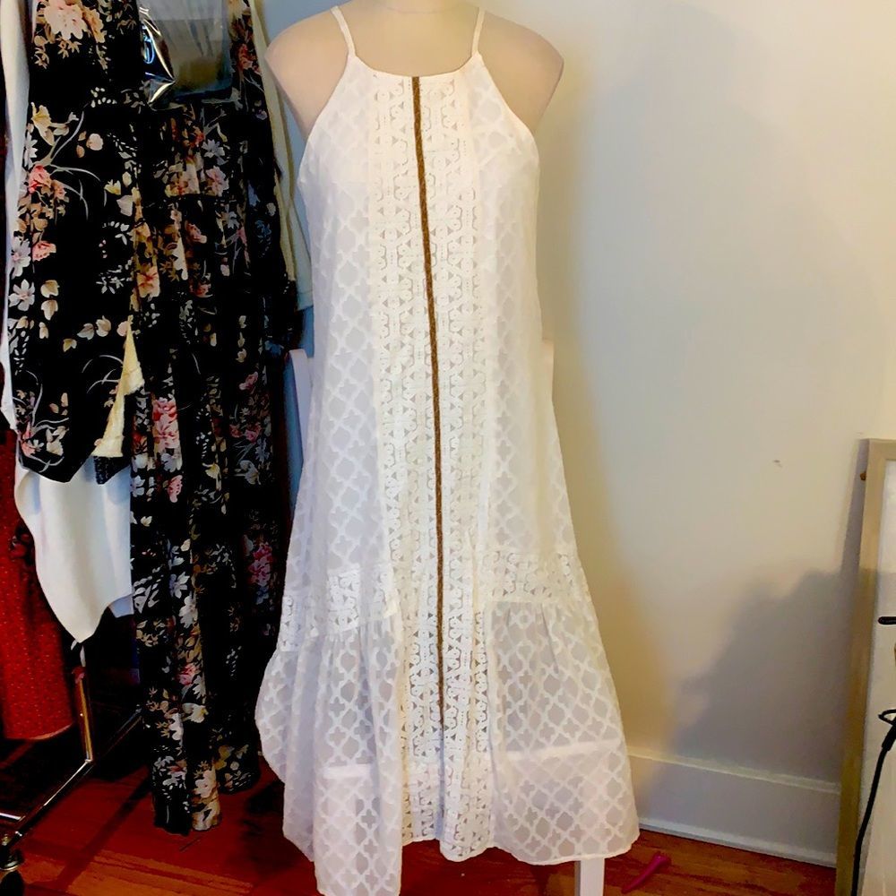 White Lace Beaded Maxi Dress